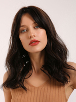 Perruque Synthétique Mi-longues Femme Invisible Prothèse Capillaire Brun Marron Frisée avec Franges