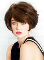 Perruquefemme brune noire avec frange courte perruque synthétique bouclée