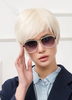 Perruques cheveux courts blanc côté cheveux perruques féminines balayé Bangs en couches