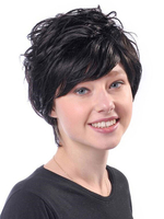 Perruques courtes noir bouclés Boycut résistant à la chaleur fibre perruque de cheveux pour les femmes