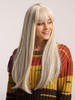 Perruques de cheveux blonds femmes longues perruques synthétiques avec Bangs