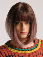 Perruques de cheveux bruns Femmes superposées Bob Perruques de cheveux courts Perruques synthétiques