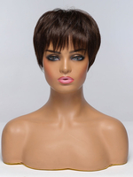 Perruques de Cheveux Humain Femme Courtes Invisibles avec Franges Brun
