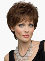 Perruques de Cheveux Humains Courte avec Franges Frisés Marron Unicolore Perruques Des Femmes