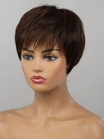 Perruques de Cheveux Humains Courte avec Franges Raide Marron Perruques des Femmes