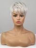 Perruques de Cheveux Humains Courte Femme Frisés avec Franges Argent Unicolore Perruque Femme Invisible