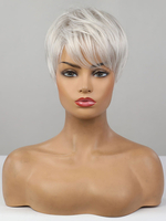Perruques de Cheveux Humains Courte Femme Frisés avec Franges Argent Unicolore Perruque Femme Invisible