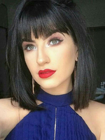 Perruques de Cheveux Humains Femme Courtes avec Franges Raides Unicolore Noire Perruque des Femmes Invisibles
