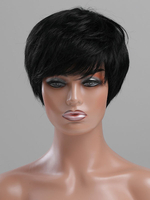 Perruques de Cheveux Humains Femme Courtes Frisés Unicolore avec Franges