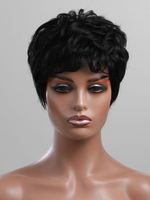 Perruques de Cheveux Humains Femme Courtes Frisés Unicolore avec Franges