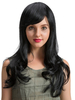 Perruques de Cheveux Humains Longs Frisés avec Franges Unicolore Noir Invisibles Perruques Femme