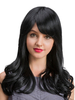 Perruques de Cheveux Humains Longs Frisés avec Franges Unicolore Noir Invisibles Perruques Femme