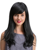 Perruques de Cheveux Humains Longs Frisés avec Franges Unicolore Noir Invisibles Perruques Femme