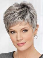 Perruques de Cheveux Humains Perruques Des Femmes avec Franges Frisés Unicolore Gris Invisible