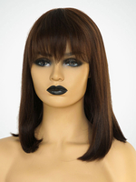 Perruques de Cheveux Humains Perruques Des Femmes avec Franges Frisés Unicolore Marrons Invisible
