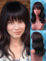 Perruques de Cheveux Humains Perruques des Femmes Perruque Synthétique Courts Femme Invisible Prothèse Capillaire avec Frange Noir Frisé