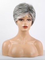 Perruques de cheveux humains pour femme argenté cheveux mixtes ébouriffés occasionnels courts perruques de cheveux humains