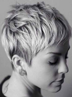 Perruques de cheveux humains pour les femmes Gris clair Cheveux mixtes ébouriffés Casual Perruques de cheveux humains courts