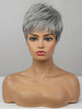 Perruques des Cheveux Humains Courtes Frisés avec Frange Femme Perruques des Femmes Gris Unicolore Invisible