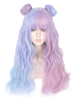 Perruques Lolita douces arcs petits pains couleur bloc fibre Fuchsia Lolita accessoires
