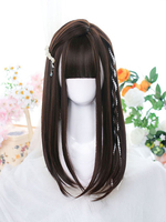 Perruques Lolita Longues Fibre Résistante à la Chaleur Accessoires Lolita Marron Café