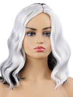 Perruques moyennes Perruques synthétiques Perruques pour femmes Noir Blanc Partant le côté Fibre résistante à la chaleur Perruque moyenne pour femme