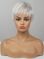 Perruques Synthétique Courte Femme avec Franges Argents Perruques Synthétique Courte Invisible