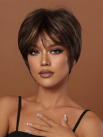 Perruques Synthétiques Brun Foncé Droite Rayonne Cheveux Surlignés Courts Femmes Perruque Courte Pour Les Femmes