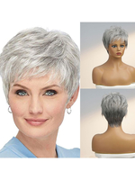 Perruques Synthétiques Cheveux Grises Mélangés En Couches Courtes Perruque Pour Femmes