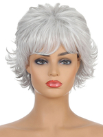 Perruques Synthétiques Courtes Femme Frisées avec Franges Unicolore Argent Invisibles Perruque Femme