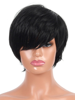 Perruques Synthétiques Courtes Frisées avec Franges Unicolore Noir Perruque Femme