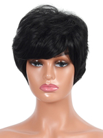 Perruques Synthétiques Courtes Frisées avec Franges Unicolore Noir Perruque Femme
