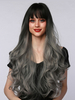 Perruques Synthétiques Femme avec Franges Longue Gris Frisés Unicolore Perruques des Femmes