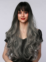 Perruques Synthétiques Femme avec Franges Longue Gris Frisés Unicolore Perruques des Femmes