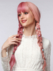 Perruques Synthétiques Femme avec Franges Longue Rosé Frisés Bicolores Perruques des Femmes