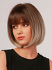 Perruques Synthétiques Femme Courte avec Franges Marron Frisés Bicolores Perruques des Femmes