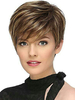 Perruques Synthétiques Femme Courtes Frisés Marron avec Franges Bicolores Invisible Perruque Synthétique Femme