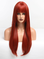 Perruques Synthétiques Femme Longue Raides avec Franges Invisible Unicolore Perruque Femme