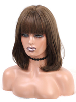 Perruques Synthétiques Femme Mi-longue Frisés avec Franges Unicolore Invisibles Perruque Femme