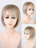 Perruques synthétiques Light Gold Side Swept Bangs Rayon Layered Short Girl Perruque courte