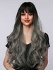 Perruques Synthétiques Longues Femme avec Franges Frisées Gris Foncé nvisibles Perruques des Femmes