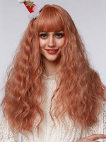 Perruques Synthétiques Longues Femme avec Franges Frisées Orange Invisibles Perruques des Femmes