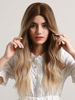 Perruques Synthétiques Longues Femme Invisibles Frisés avec Franges Bicolores Perruques Synthétique Femme