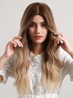 Perruques Synthétiques Longues Femme Invisibles Frisés avec Franges Bicolores Perruques Synthétique Femme