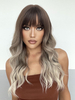 Perruques Synthétiques Longues Femme Invisibles Frisés avec Franges Dégradé de Couleur Gris Perruque Femme