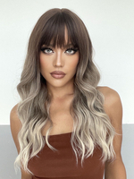 Perruques Synthétiques Longues Femme Invisibles Frisés avec Franges Dégradé de Couleur Gris Perruque Femme