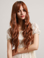 Perruques Synthétiques Longues Femme Invisibles Frisés avec Franges Unicolore Marron Perruques Synthétique Femme