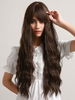 Perruques Synthétiques Longues Femme Invisibles Frisés avec Franges Unicolore Marron Perruques Synthétique Femme