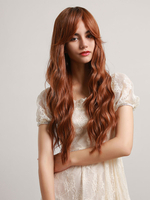 Perruques Synthétiques Longues Frisés avec Franges Ambre Invisible Perruques Synthétiques Femme