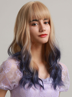 Perruques Synthétiques Longues Perruques Des Femmes Femme Frisés avec Franges Blonde Bleu Longues Bicolores